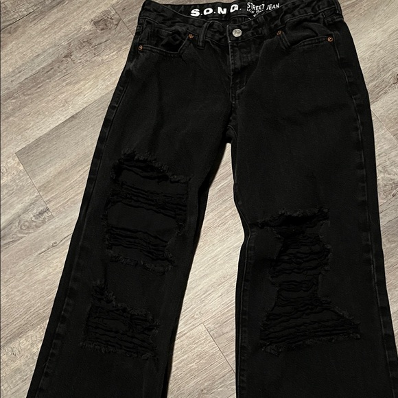 S.O.NG. Black Distressed Wide Leg Jeans - Picture 2 of 6